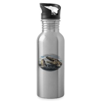 Prehistoric Tylosaurus on the hunt - Water bottle with straw - silver - Right