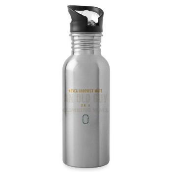 Old Guy On A Climbing Wall - Water bottle with straw - silver - Right