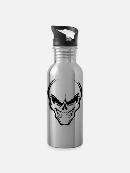 Skull - Trinkflasche mit integriertem Trinkhalm - Lightsilver