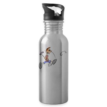 Eine Comic Figur beim Golf spielen - Geschenkidee - Trinkflasche mit integriertem Trinkhalm - Lightsilver - Rechts