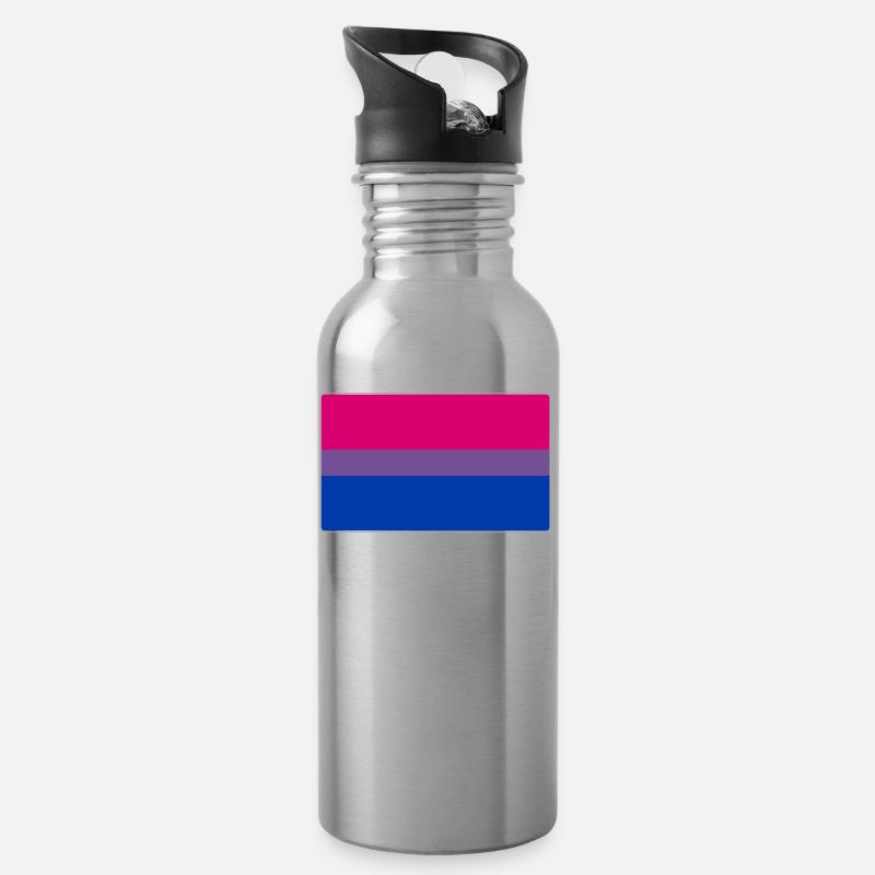 Bisexual Pride Flag - Water bottle with straw - silver