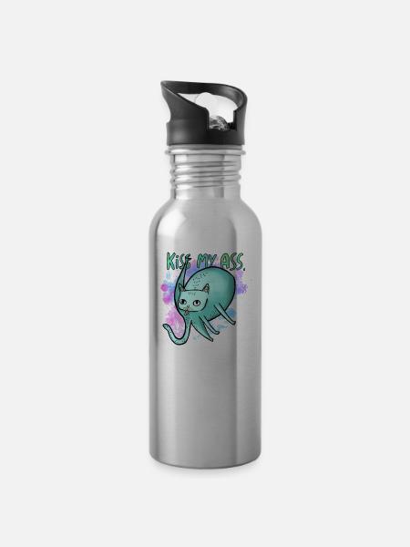Kiss My Ass Cat - Trinkflasche mit integriertem Trinkhalm - Lightsilver