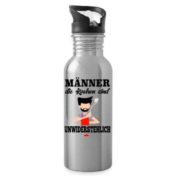 Koch Shirt · Männer Kochen · Besteck Geschenk - Trinkflasche mit integriertem Trinkhalm - Lightsilver - Rechts
