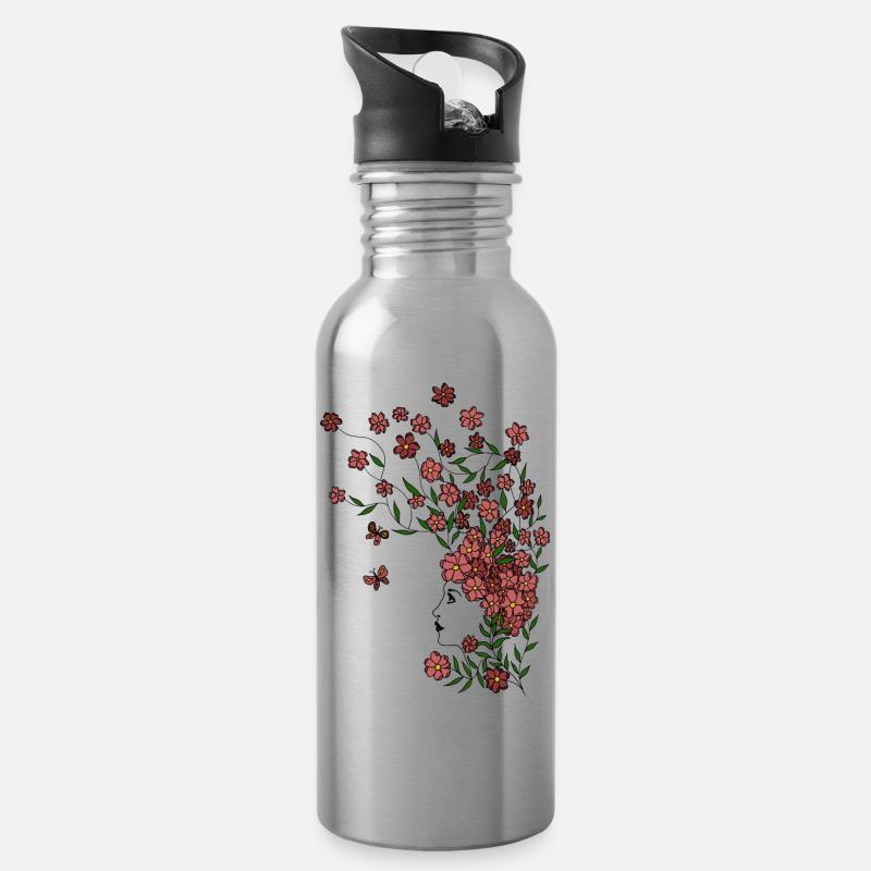Fille de fleur - Gourde avec paille intégrée - argent clair