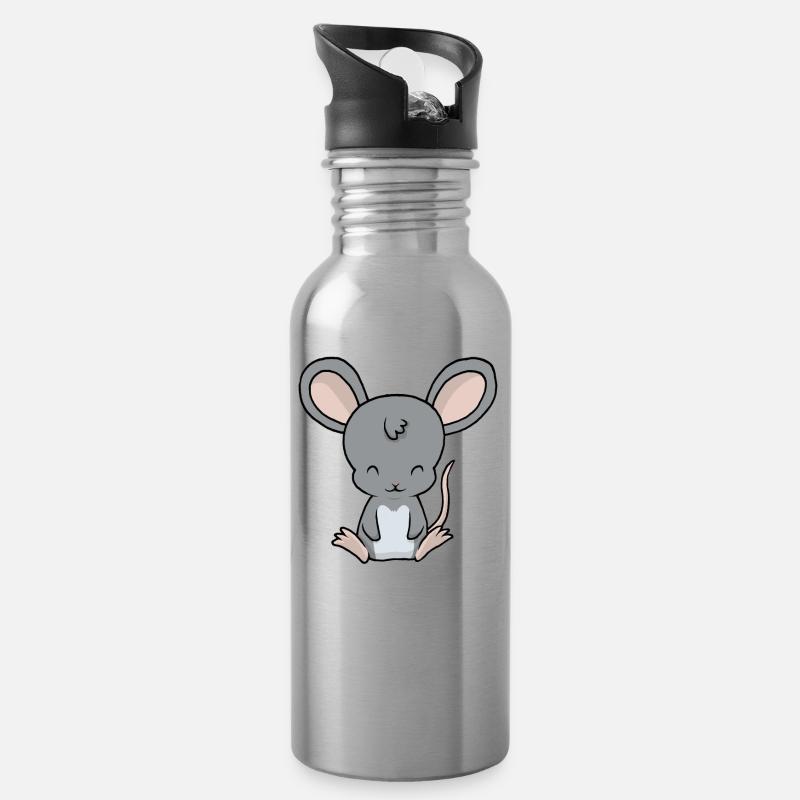 Petite souris bébé - Gourde avec paille intégrée - argent clair