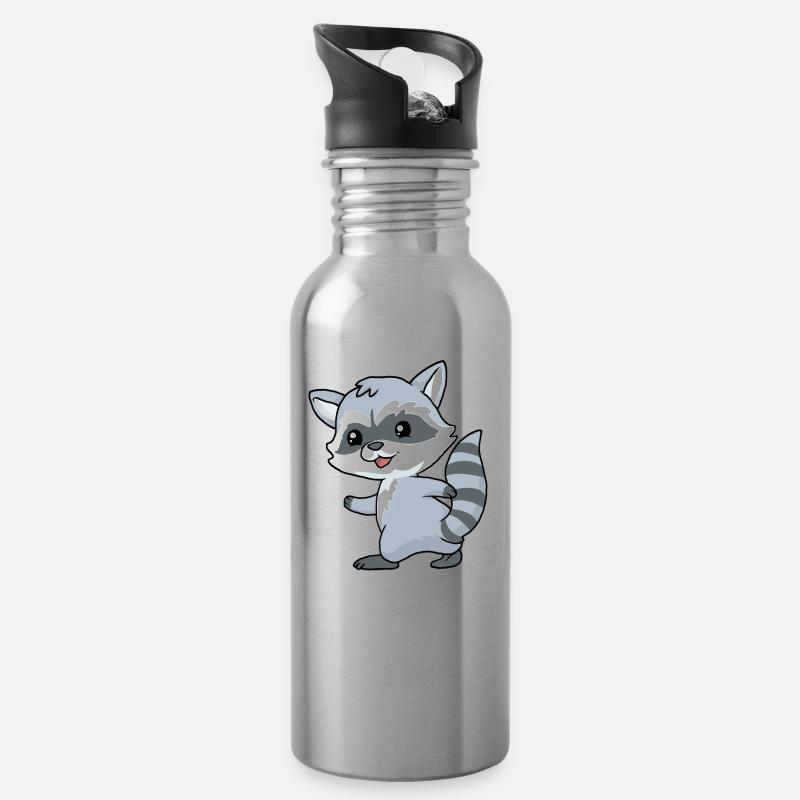 Kleiner Waschbär - Trinkflasche mit integriertem Trinkhalm - Lightsilver