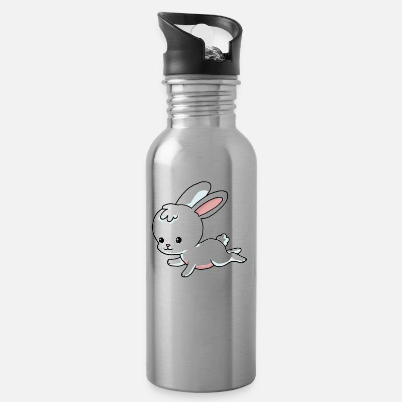 Kleines Häschen - Trinkflasche mit integriertem Trinkhalm - Lightsilver