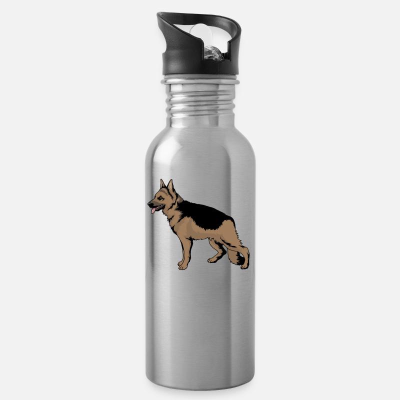 Chiens de berger allemands - Gourde avec paille intégrée - argent clair