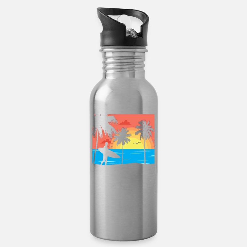 Surfer am Strand - Trinkflasche mit integriertem Trinkhalm - Lightsilver