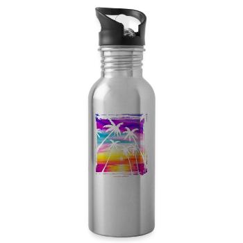 Strand mit Palmen - Water bottle with straw - silver - Right