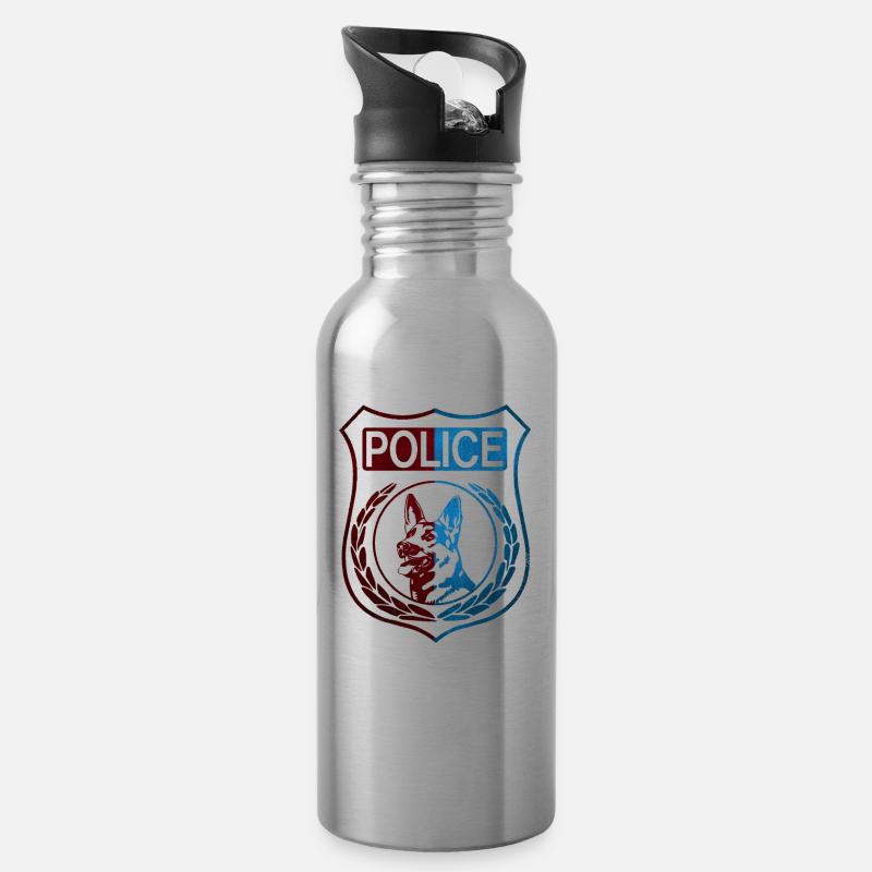 Police Polizei Abzeichen Wappen - Trinkflasche mit integriertem Trinkhalm - Lightsilver