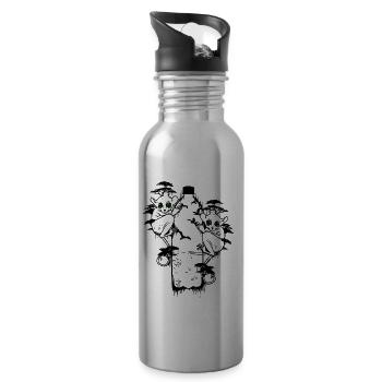 Lemur in the plastic forest - Water bottle with straw - silver - Right