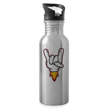 Rock and Roll Gesture Sign of the Horns - Water bottle with straw - silver - Right