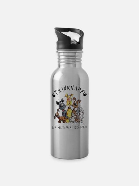 Weltbeste Tierärztin Trinknapf I Geschenk Tierarzt - Trinkflasche mit integriertem Trinkhalm - Lightsilver