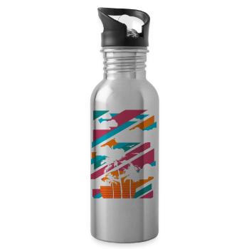 Palmen Paradies 01 - Trinkflasche mit integriertem Trinkhalm - Lightsilver - Rechts