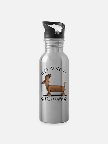 Dackel Herrchens Trinknapf Dachshund Teckel Tasse - Trinkflasche mit integriertem Trinkhalm - Lightsilver