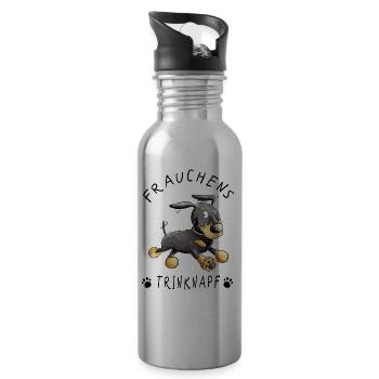 Dackel Frauchens Trinknapf Dachshund Teckel Tasse - Trinkflasche mit integriertem Trinkhalm - Lightsilver - Rechts