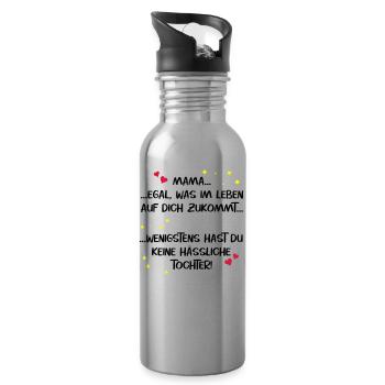 Mama hässliche Tochter Muttertag lustig Spruch - Trinkflasche mit integriertem Trinkhalm - Lightsilver - Rechts