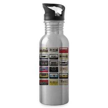 Retro Kassetten - Trinkflasche mit integriertem Trinkhalm - Lightsilver - Rechts