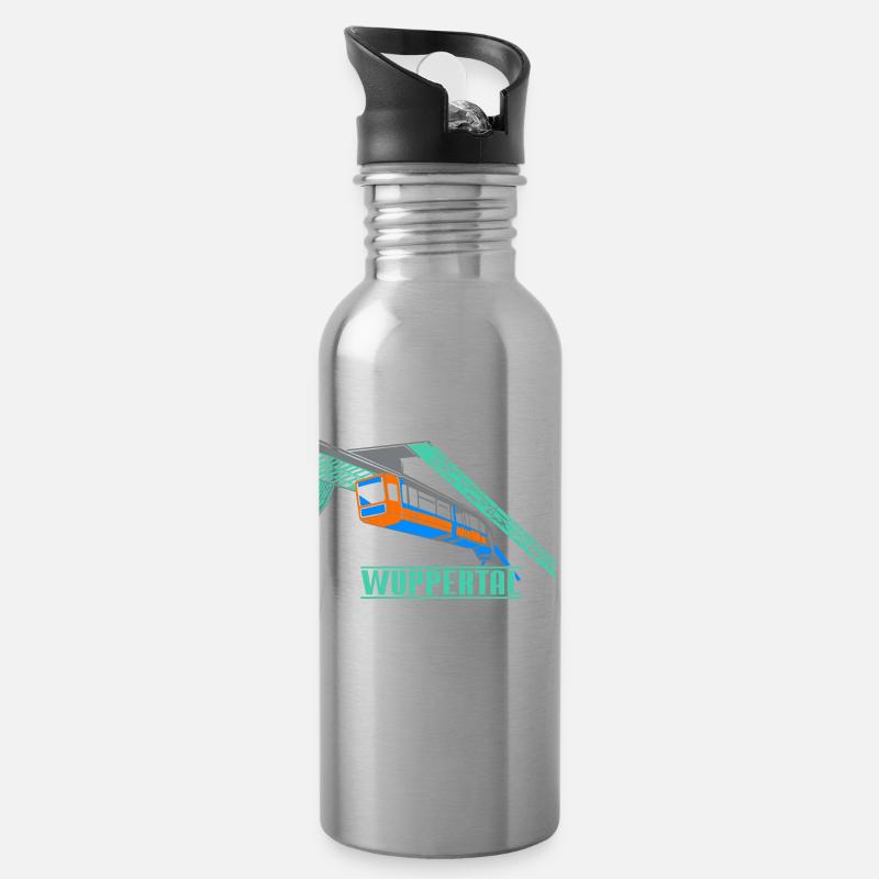 Wuppertal Schwebebahn - Trinkflasche mit integriertem Trinkhalm - Lightsilver