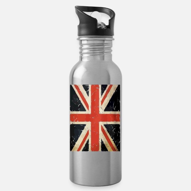 Union Jack British Flag - Water bottle with straw - silver