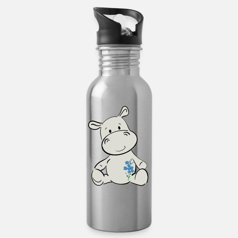 Happy Hippo - Trinkflasche mit integriertem Trinkhalm - Lightsilver