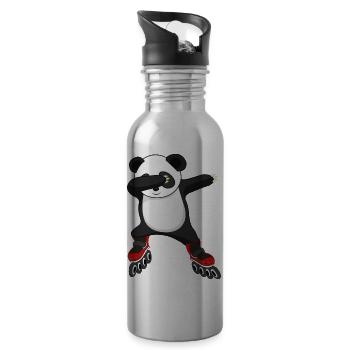 dabbing panda on inlineskates skating skater tier - Trinkflasche mit integriertem Trinkhalm - Lightsilver - Rechts