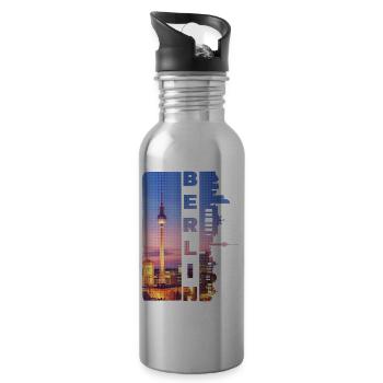 Berlin Germany City Skyline Home Love - Water bottle with straw - silver - Right