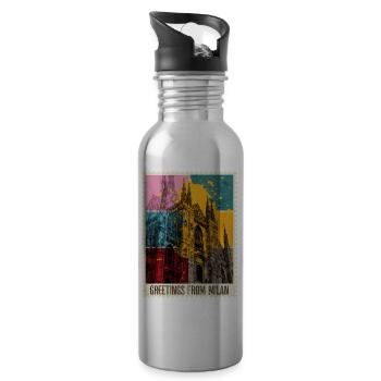 Milan Italy City Skyline Stamp Colorful - Water bottle with straw - silver - Right