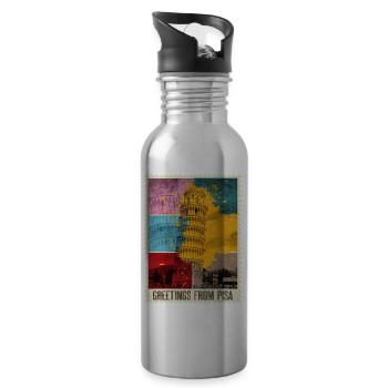 Pisa Italy City Skyline Tower Stamp Colorful - Water bottle with straw - silver - Right