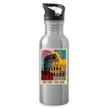 Rome Rome Italy City Skyline Stamp Colorful - Water bottle with straw - silver - Right