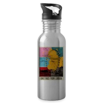 London England UK City Skyline Stamp Colorful - Water bottle with straw - silver - Right