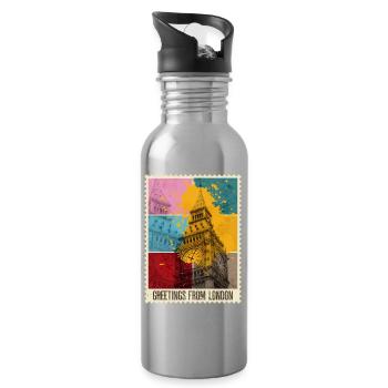 London England UK City Skyline Stamp Colorful - Water bottle with straw - silver - Right
