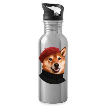 Shiba Hund mit Mütze und Pullover - Trinkflasche mit integriertem Trinkhalm - Lightsilver - Rechts