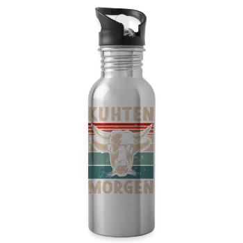 Kuhten Morgen Retro Kuh Bauer Lustiger Spruch Farm - Trinkflasche mit integriertem Trinkhalm - Lightsilver - Rechts