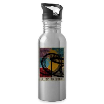 Duisburg Germany City Skyline Stamp Colorful - Water bottle with straw - silver - Right