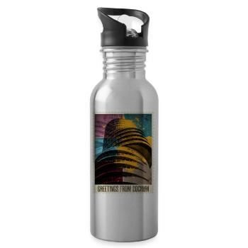 Bochum Germany City Skyline Stamp Colorful - Water bottle with straw - silver - Right