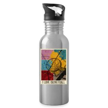 Basketball Basketballer Korb Sport Briefmarke - Trinkflasche mit integriertem Trinkhalm - Lightsilver - Rechts