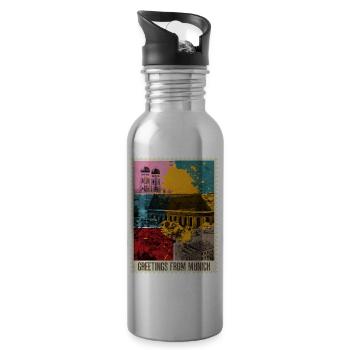 Munich Germany City Skyline Stamp - Water bottle with straw - silver - Right