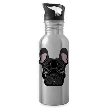 Français Illustration Bulldog - Gourde avec paille intégrée - argent clair - Droite