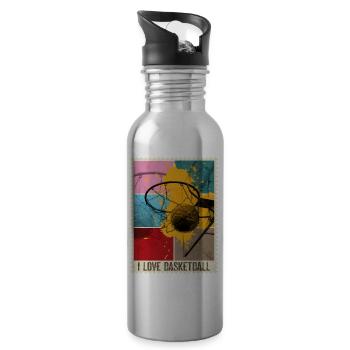 Basketball Basketballer Korb Sport Briefmarke - Trinkflasche mit integriertem Trinkhalm - Lightsilver - Rechts
