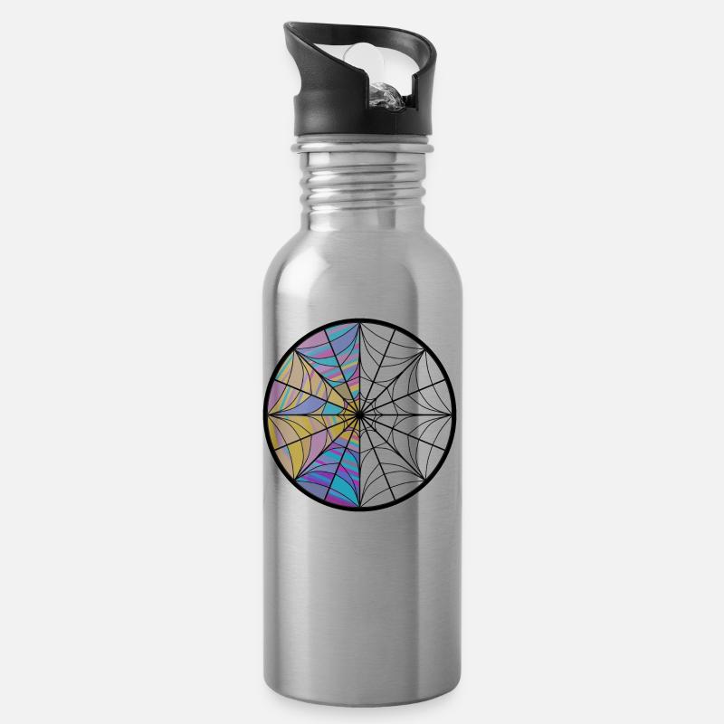 Buntes Mandala - Trinkflasche mit integriertem Trinkhalm - Lightsilver