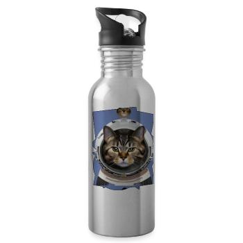 Weltraum Katze 1 - Trinkflasche mit integriertem Trinkhalm - Lightsilver - Rechts
