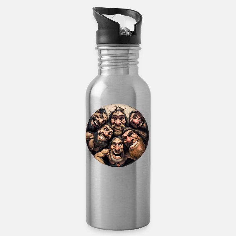 Deine Cavemen-Buddies - Trinkflasche mit integriertem Trinkhalm - Lightsilver