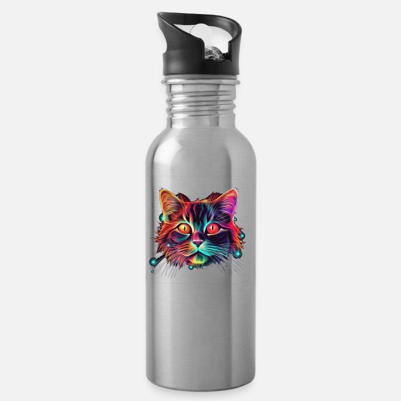 Psycat - Water bottle with straw - silver