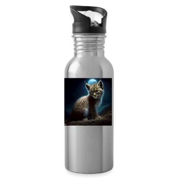 Lynx under the moonlight wildlife - Water bottle with straw - silver - Right
