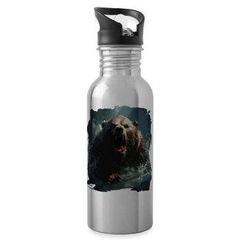 Grizzly Bear Bear Animal Forest Nature Grizzly - Water bottle with straw - silver - Right