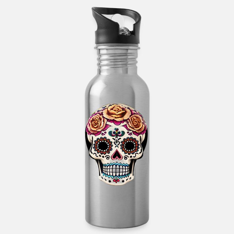 Dia de los Muertos - Gourde avec paille intégrée - argent clair