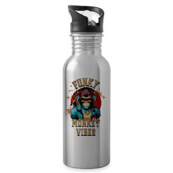 Monkey Sunglasses Headphones Music Funky Vibes - Water bottle with straw - silver - Right