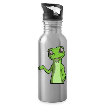 Gecko | Amphibien Haustier Tiere Eidechse Geschenk - Trinkflasche mit integriertem Trinkhalm - Lightsilver - Rechts